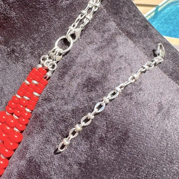 Multiple Looks 3 Strand Orange & Silver Long Statement Necklace Premier Designs - Picture 8 of 16